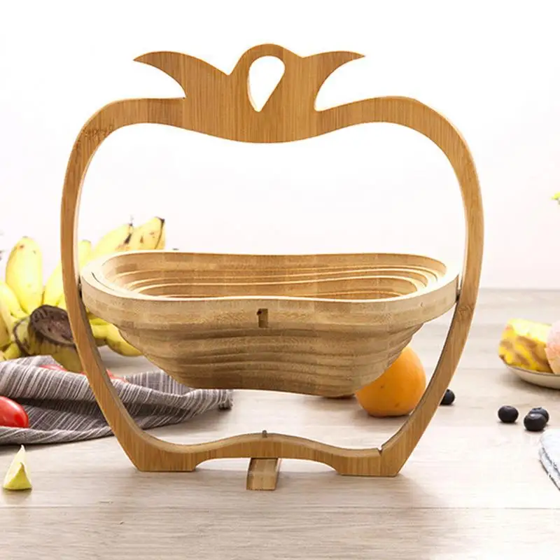 Collapsible Foldable Bamboo FRUIT BASKET Folding Wood Stand Display