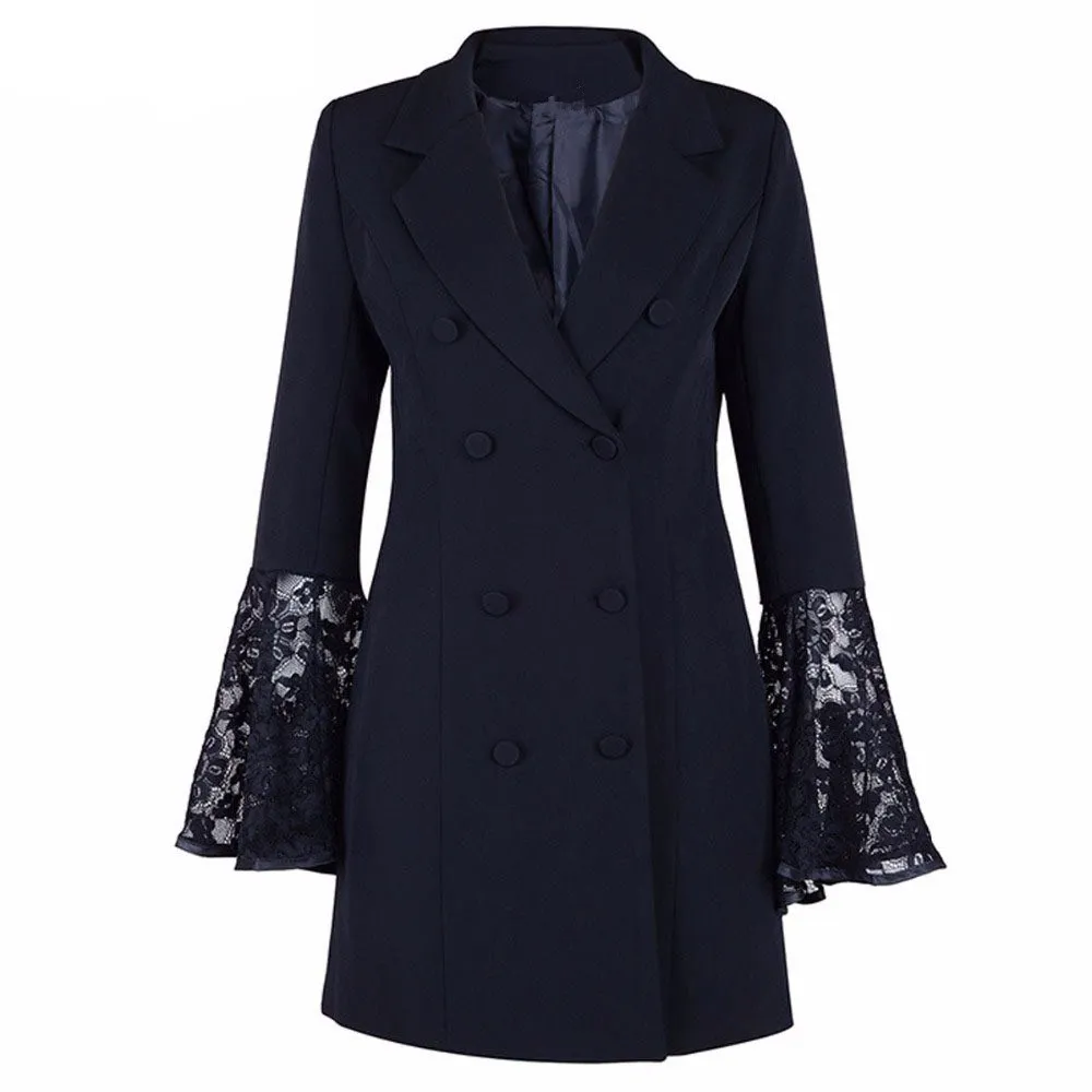 2019 Spring Fashion Hollow Out Lace Flare Sleeve Coat For Women Tunic Plus Size Blazer V Neck Double Breadsted Suit 2019 Spring Fashion Hollow Out Lace Flare Sleeve Coat For Women Tunic Plus Size Blazer V Neck Double Breadsted Suit