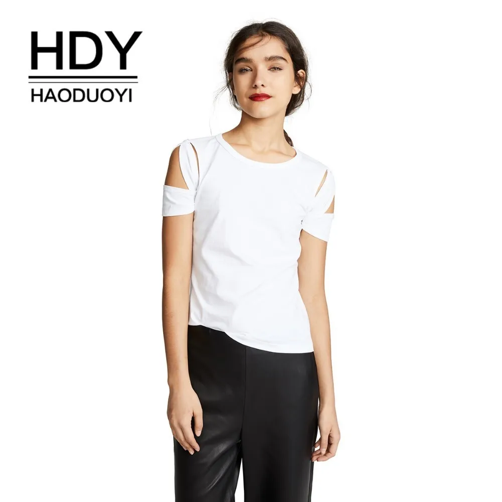 Футболка с коротким рукавом HDY Haoduoyi летняя простая однотонная | Женская одежда