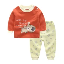 Детский костюм из 2 предметов футболка с длинными рукавами и рисунком щенка+ штаны хлопковое нижнее белье для маленьких мальчиков и девочек, комплект одежды