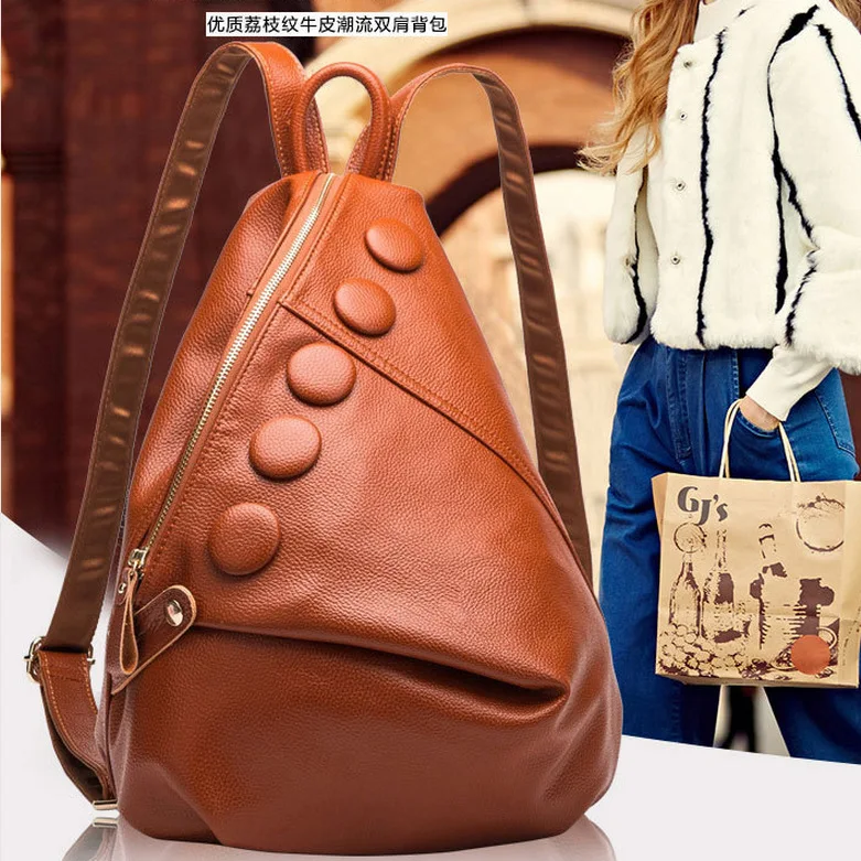 

2019 Genuine Leather Woman Package Travel Backpack Cowhide Shoulders Package Woman Package