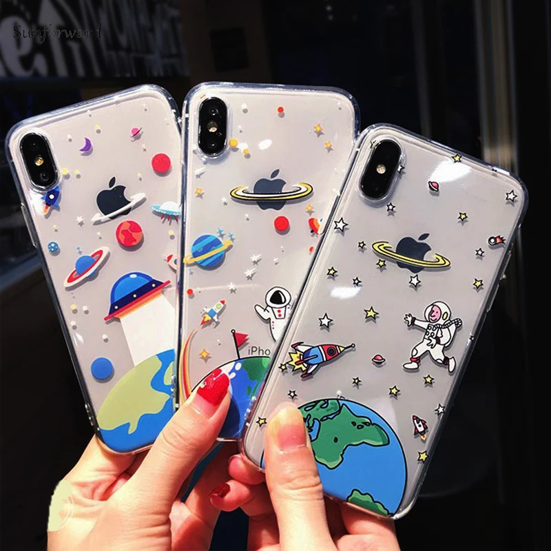 

Cartoon Planet Patten Phone Capa Case For iPhone X XR XS MAX Cases Silicone Soft Transparent Cover For iPhone 6 S 6S 7 8 Plus