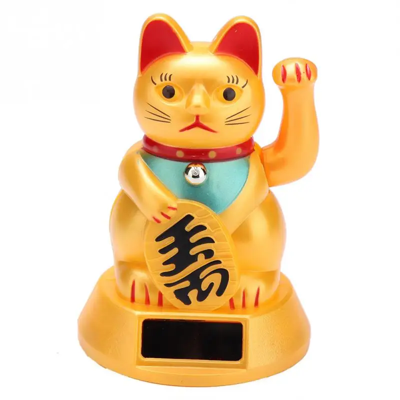 3" Chinese Solar Powered Waving Lucky Cat White Ideal Feng Shui Display 