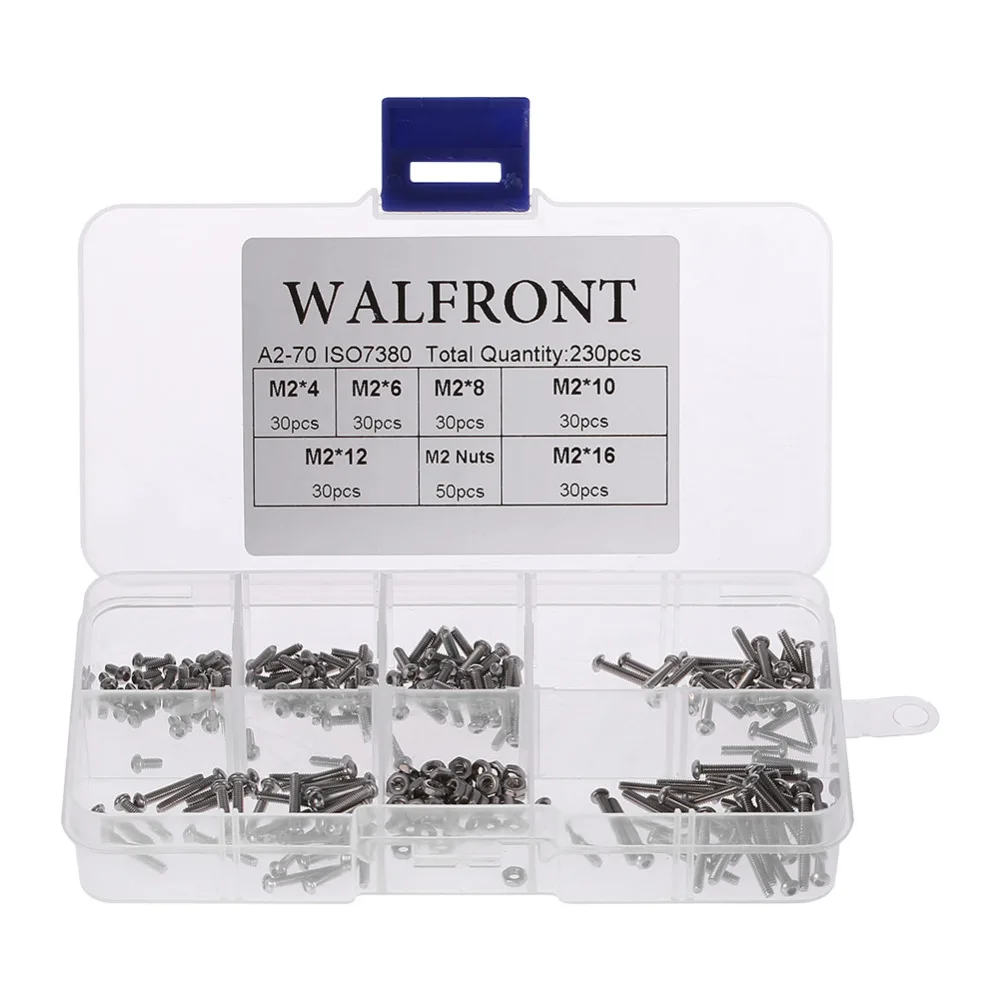 

Hot 230pcs/set M2 Stainless Steel SS304 Hex Socket Button Head Screws Bolts and Nuts Assrotment Set Fastener Hardware