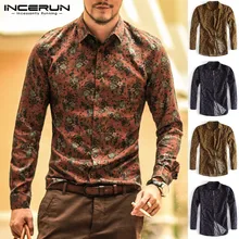 Мода сорочка Гавайский Для мужчин блузка платье социальные рубашки с длинными рукавами и отложным воротником Тонкий Мужская одежда топы для ночного клуба Camisa