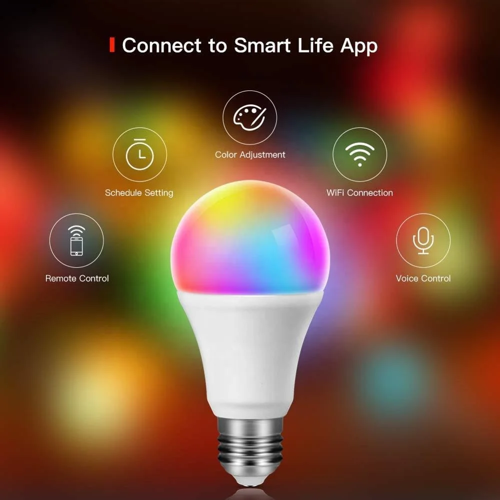 Упаковка Продажа E27 WiFi умная лампа RGB светодиодная работает с Alexa и Google Assistant 9W 800lm