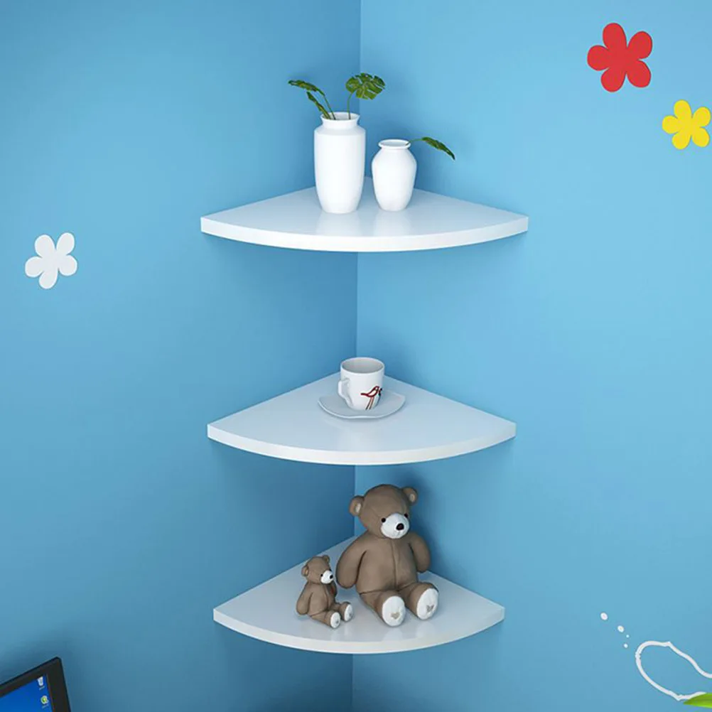 

1 pc Storage Rack Decorative Creative Wall-mounted Wooden Triangle Fan Shape Sundries Organizer Corner Shelf Bookshelf