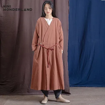 

NINI WONDERLAND Autumn Cotton Linen Trench Coat Women Torn Edges Loose Cardigan Coats Female 2020 Spring Large Size Outerwear