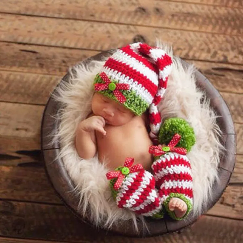 2 шт./компл. для маленьких девочек вязание длинные хвосты Рождество шляпа реквизит для фотографии новорожденных вязаный крючком детские