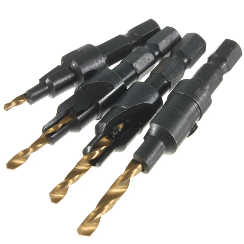 4Pcs HSS Countersink Drill Bit Cone Bit Set Quick Change Wood Hex Shank Screw Carpentry Woodworking Tools 6#,8#,10#,12# Tool Set 4Pcs HSS Countersink Drill Bit Cone Bit Set Quick Change Wood Hex Shank Screw Carpentry Woodworking Tools 6#,8#,10#,12# Tool Set