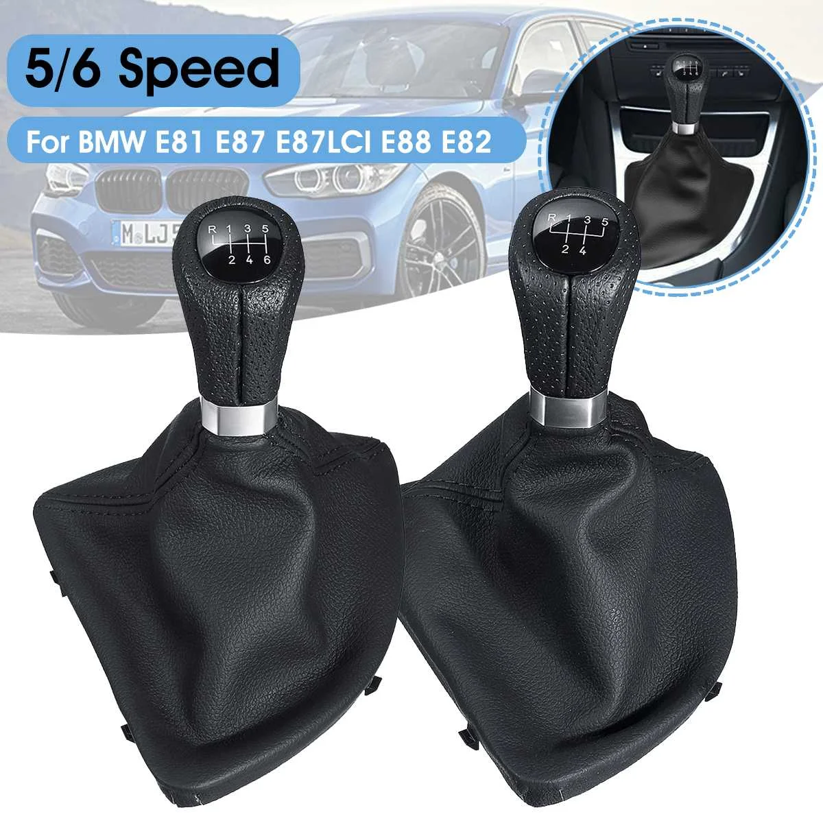 

5 6 Speed Car Gear Shift Knob PU Leather Gaiter Boot Cover Lever Shifter Stick for BMW 1 Series E81 E82 E87 LCI E88