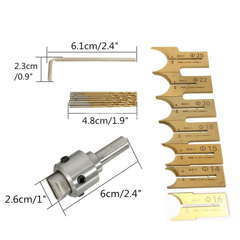 16 шт. твердосплавное шариковое лезвие для обработки древесины Фрезерный резак инструмент для литья бусин фрезы Набор сверл 14-25 мм