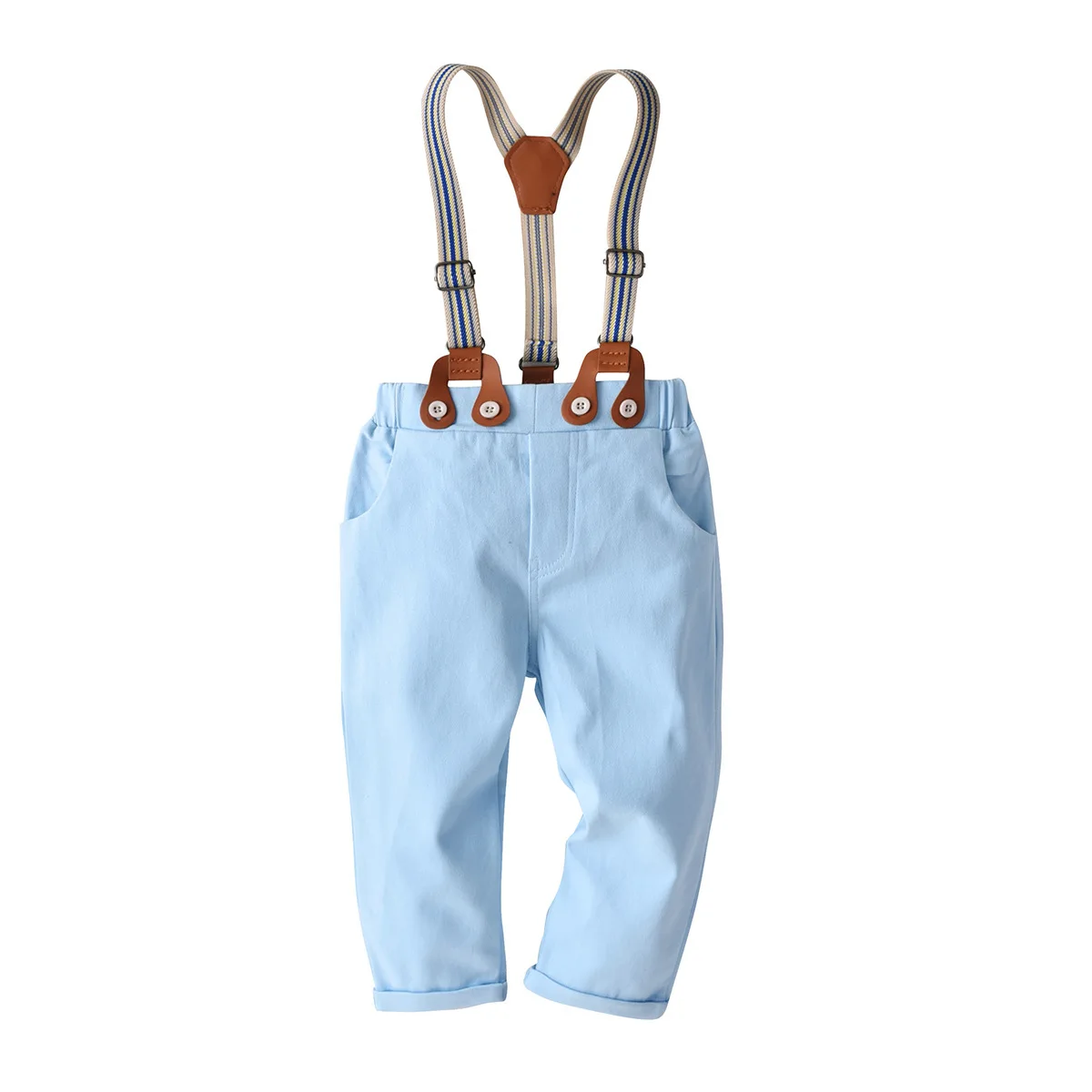 Baby Pants Boy Cotton Solid Elastic Waist Straps Pant Spring British