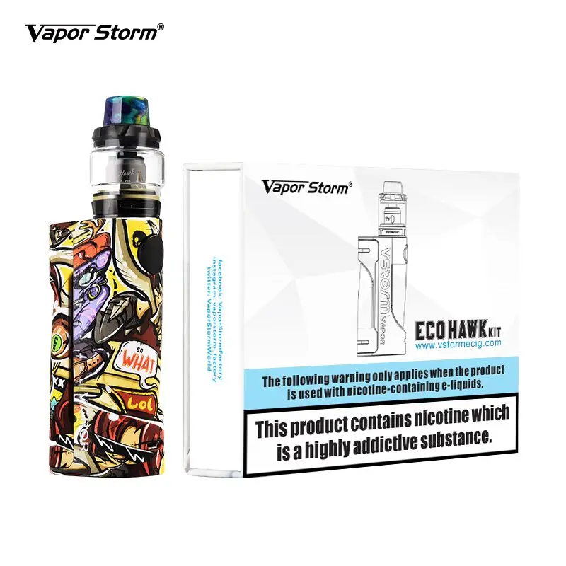 Vapor Storm ECO Hawk Tank Electronic Cigarettes Graffiti Vape Kit Without 18650 Battery Bypass Box Mod 2ml Sub Ohm Tank Kits Vapor Storm ECO Hawk Tank Electronic Cigarettes Graffiti Vape Kit Without 18650 Battery Bypass Box Mod 2ml Sub Ohm Tank Kits