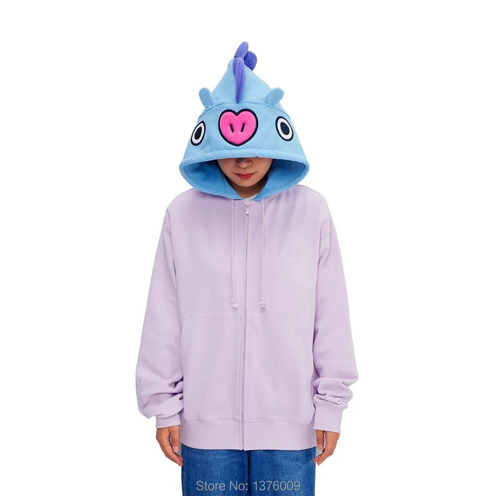 KPOP BTS мультфильм TATA Толстовка для женщин Повседневное толстовки на молнии BT21 Sudadera