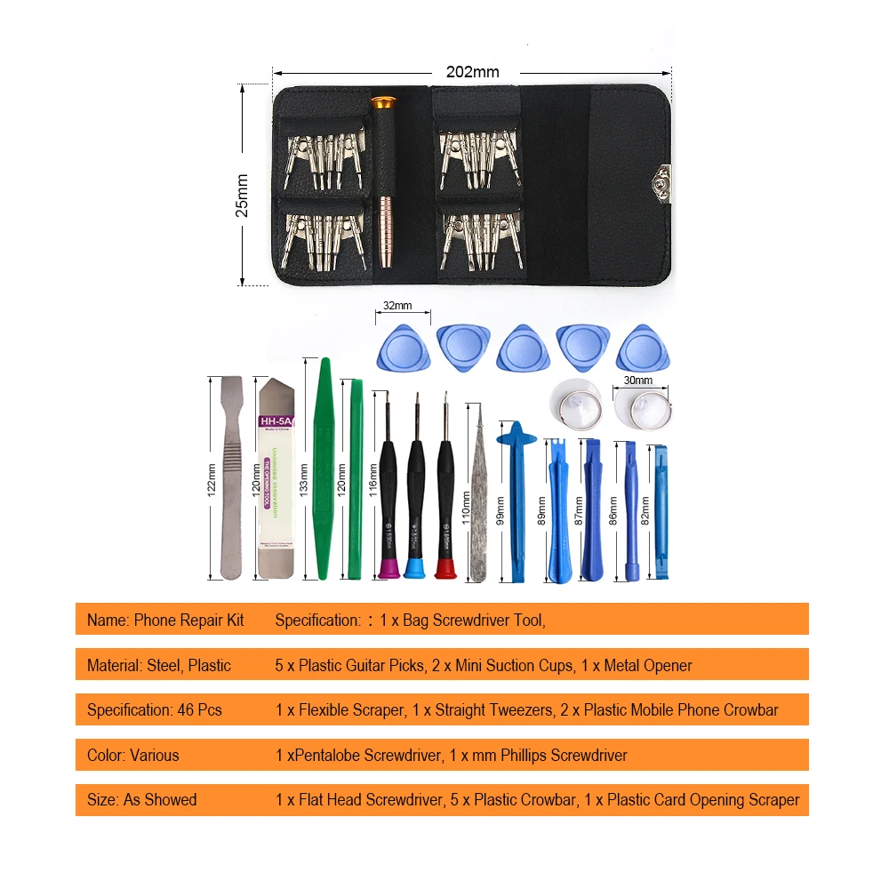 JelBo 45 in 1 Mobile Phone Repair Tool Kit for iPhone iPad Xiaomi Tablet PC Small Toys Hand Tools Set Pry Opening Screwdriver