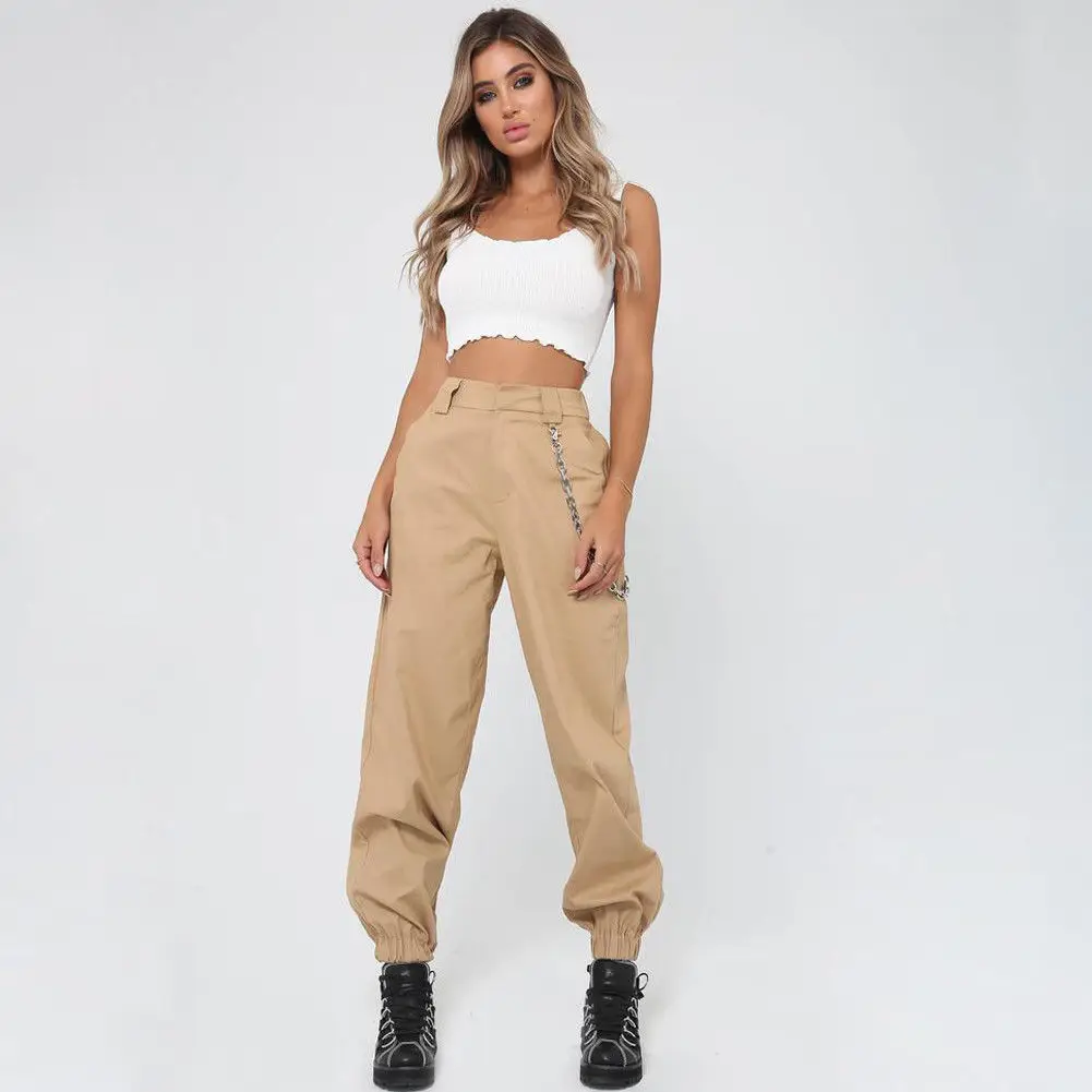 

2019 New Trendy Women Casual Autumn Harem Cargo High Waist Trousers Ladies Cotton Solid Punk Loose Long Pants one piece