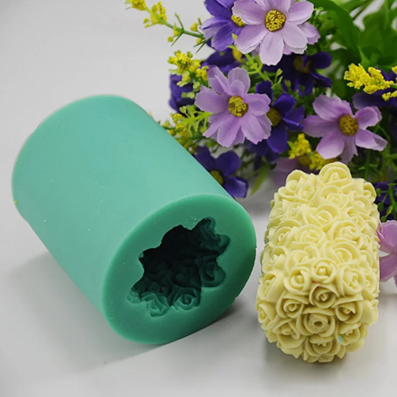 

Cylinder Flower Valentine Day 3D Candle Making Wedding Rose Silicone Candle Handmade Soap Mould DIY Moulds Craft Art