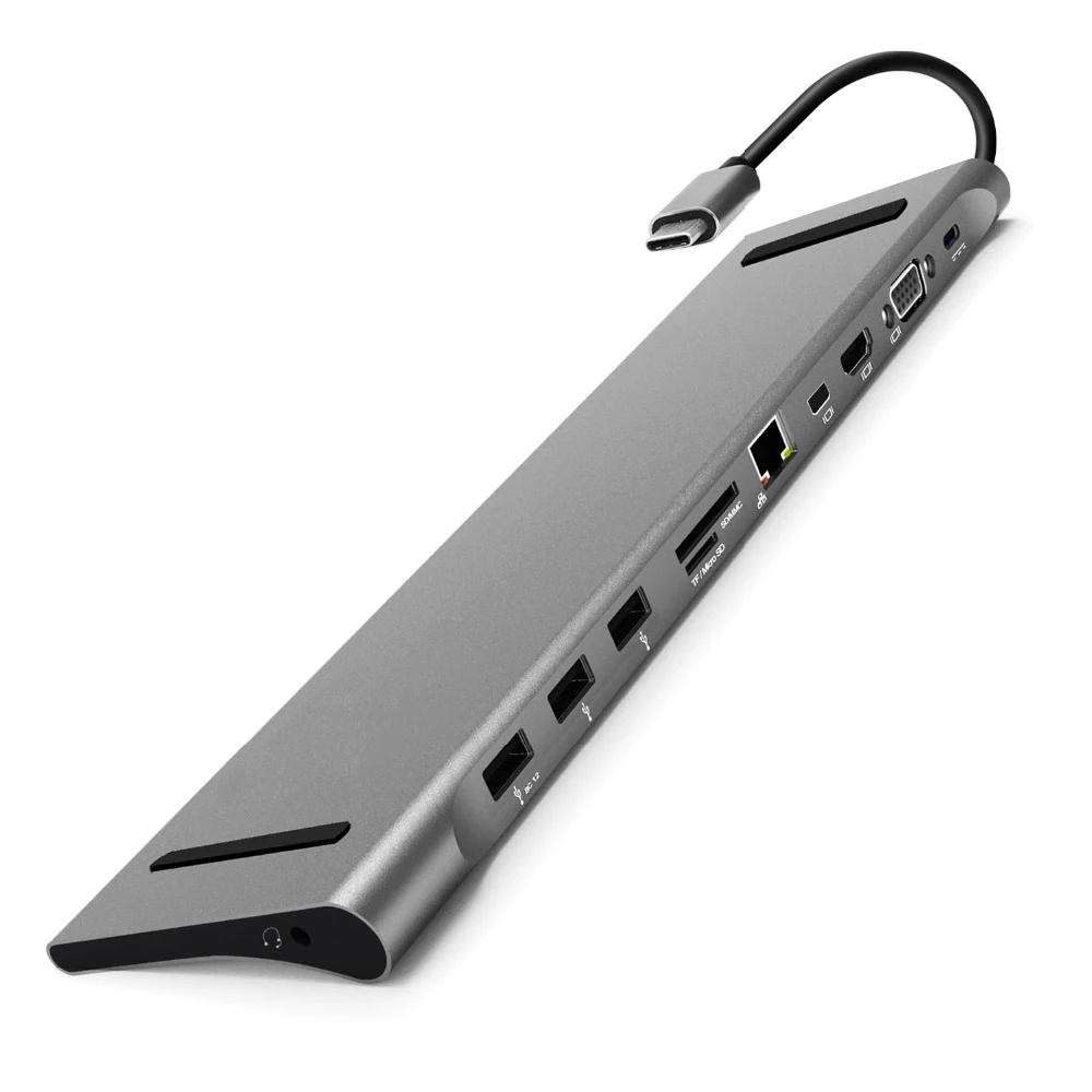 

11 In 1 Usb 3.0 Universal Laptop Docking Station Aluminum Multi-Function Macbook Pro Hub To Hdmi/Vga/Mini Dp/Sd/Tf/Rj45/Usb-C