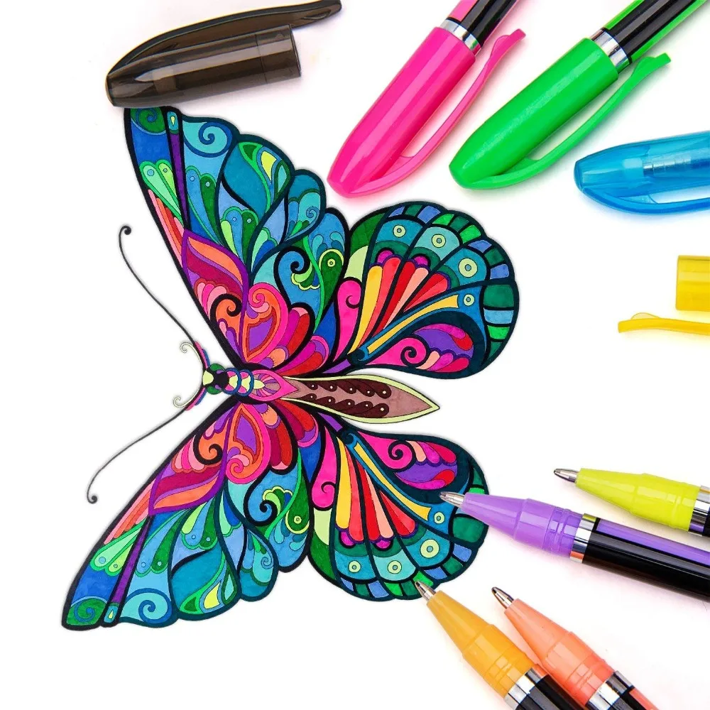 48 цветов, набор ручек-хайлайтеров, блестящие Волшебные гелевые ручки для взрослых, раскрашивающие книги, строчки, дневники, рисование, художественные маркеры