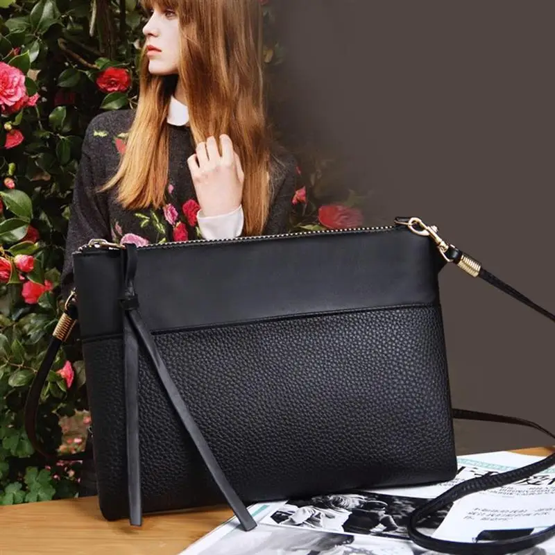 Simple Black Female Crossbody Bags Casual PU Leather Clutch Bag For Girls Messenger Bag Cheap Women's Clutch Bag