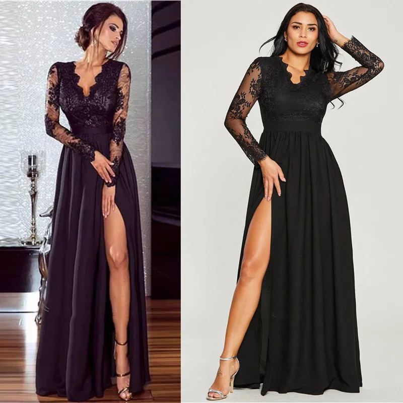 

2018 Brand New Fashion Trasformabile Multidirezionale Long Sleeve Dress Scialle Damigella Formale Casual Solid Black Dress