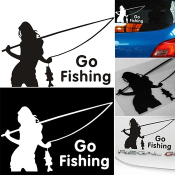 Newest 14x9cm Go Fishing Car Stickers Styling Vinyl Decal Sticker For Cars Acessories Decoration 3 sizes outdoor sports go fishing white perch car sticker window fish tank decal vinyl tape h8100