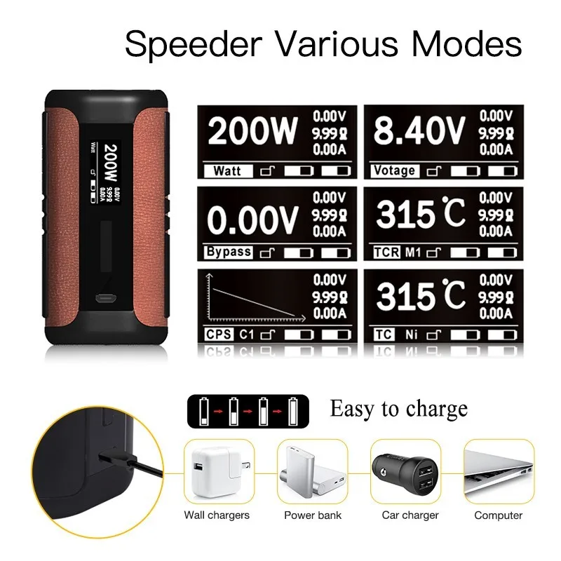 Мод для электронных сигарет Aspire Speeder 200 Вт в коробке мод Vape мод Fit Athos Tank 510 с резьбой без аккумулятора 18650 мод для электронных сигарет