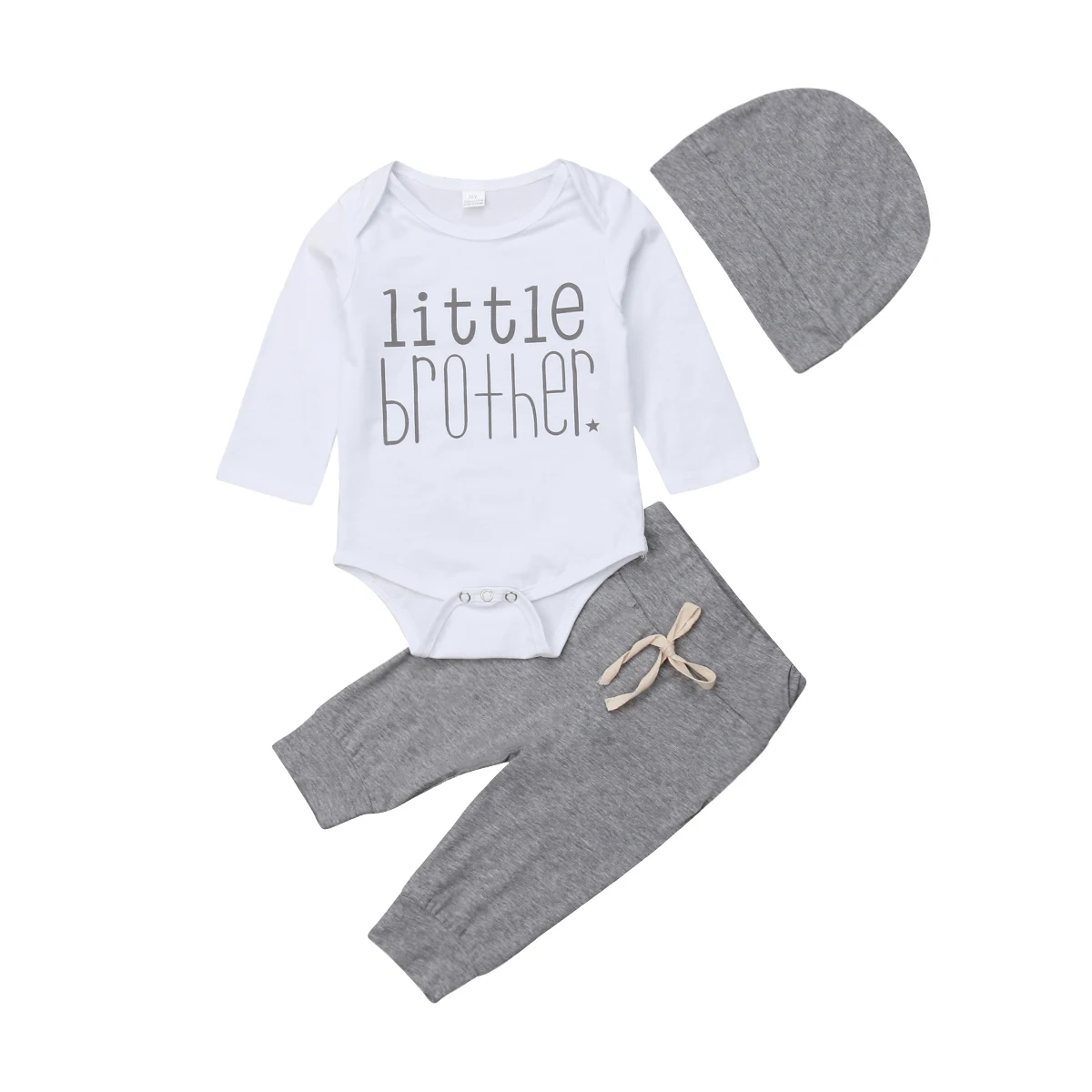 3 pieces Long sleeve Little Brother Print Bodysuit Solid Pant Set For Baby Boy Spring Autumn Clothes |