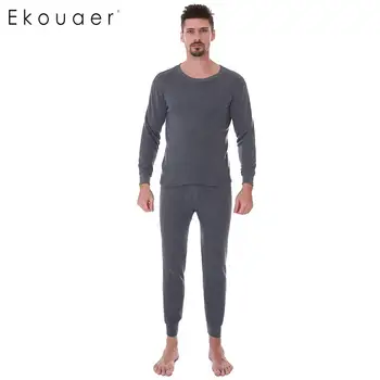 

Ekouaer Long Johns Set Men Thin Thermal Underwear Round Neck Ultra-Soft Solid Men's Autumn Winter Pajamas Thermal Underwear Set