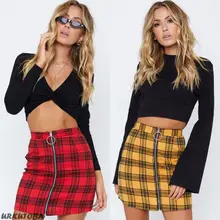Hot Retro Women Plaid Tartan High Waist Checker Zipper Mini Skirt Lady High Waist Checked Bodycon Pencil Skirt