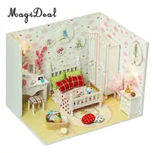 DIY кукольный домик Миниатюрный комплект с мебели, светодиодный свет-милая спальня подарок для детей