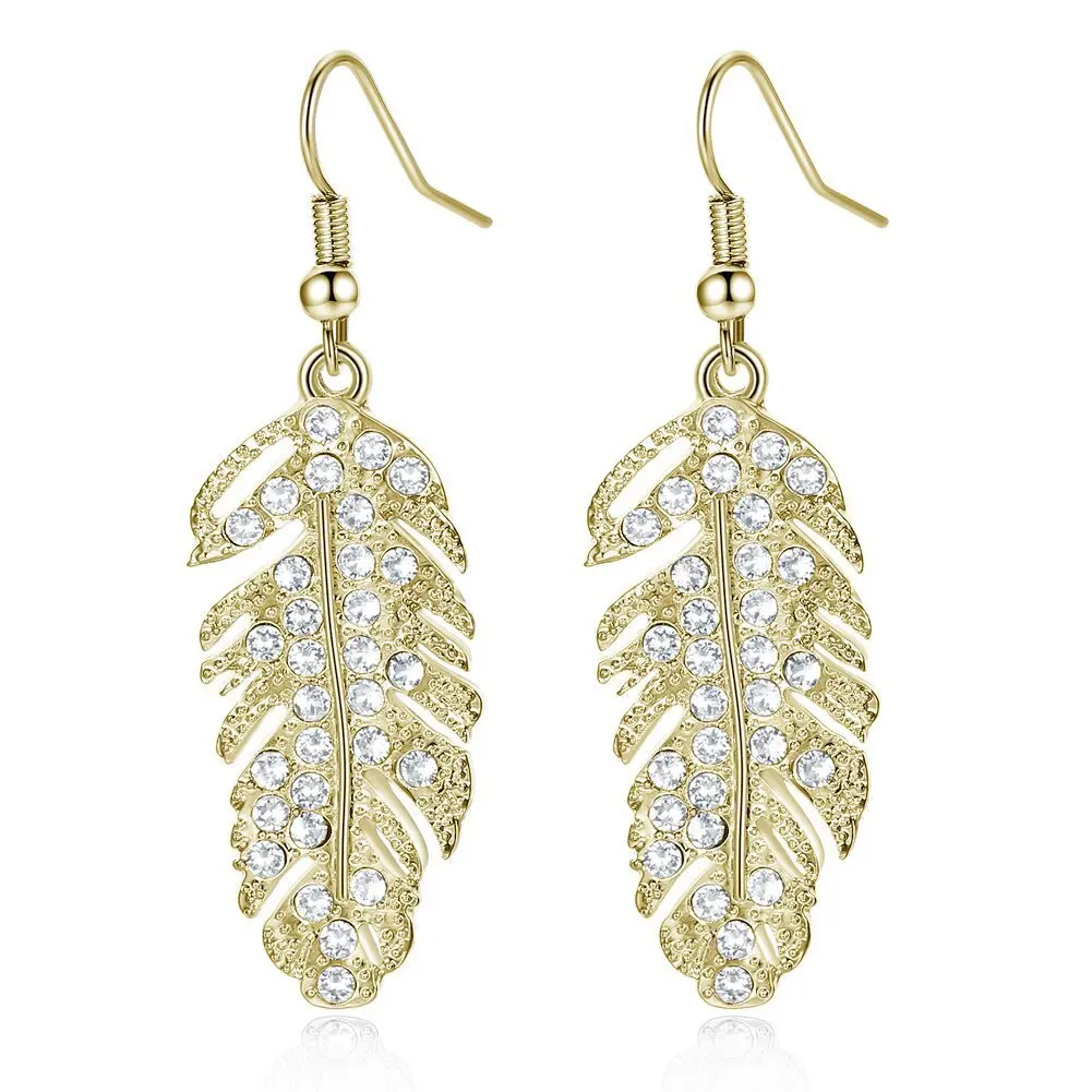 

Retro Boho Feather Earrings for Women Crystal Rhinestone Drop Dangle Earrings 2019 Fashion Jewelry Female