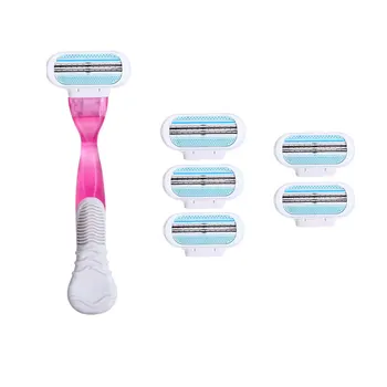 

1 Razor Handle 6 Razor Blades Manual Shaving Women Razors Blade Shaving Hair Safety Lady Razor Head