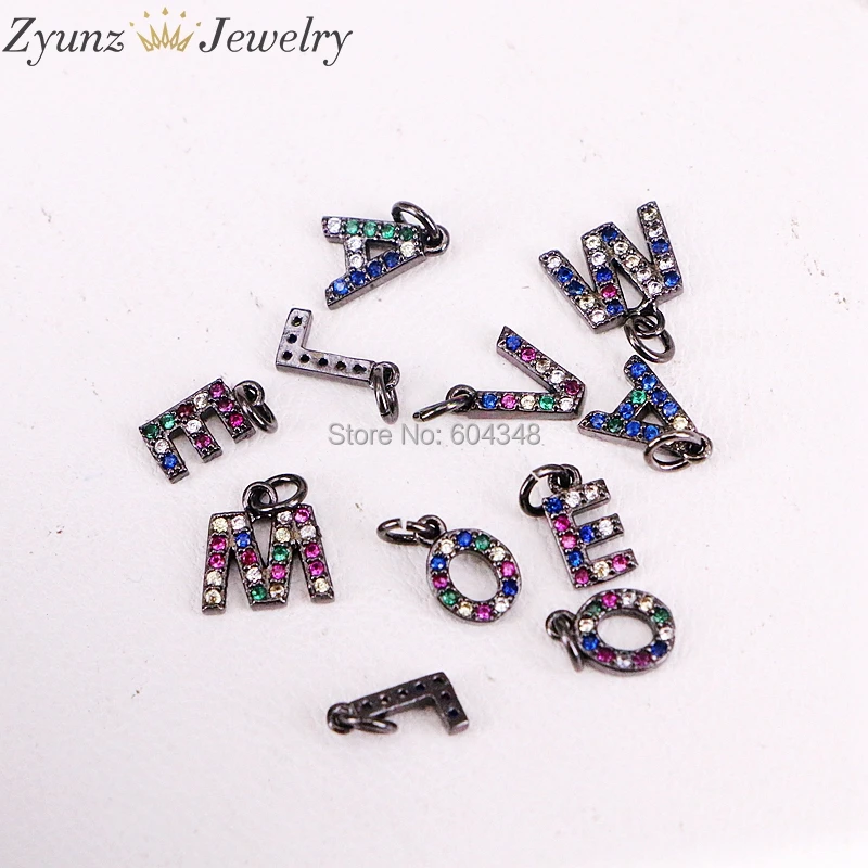 26PCS ZYZ331-4667 New Micro Pave Rainbow CZ 26 Alphabet Letter Initial Pendant Charms