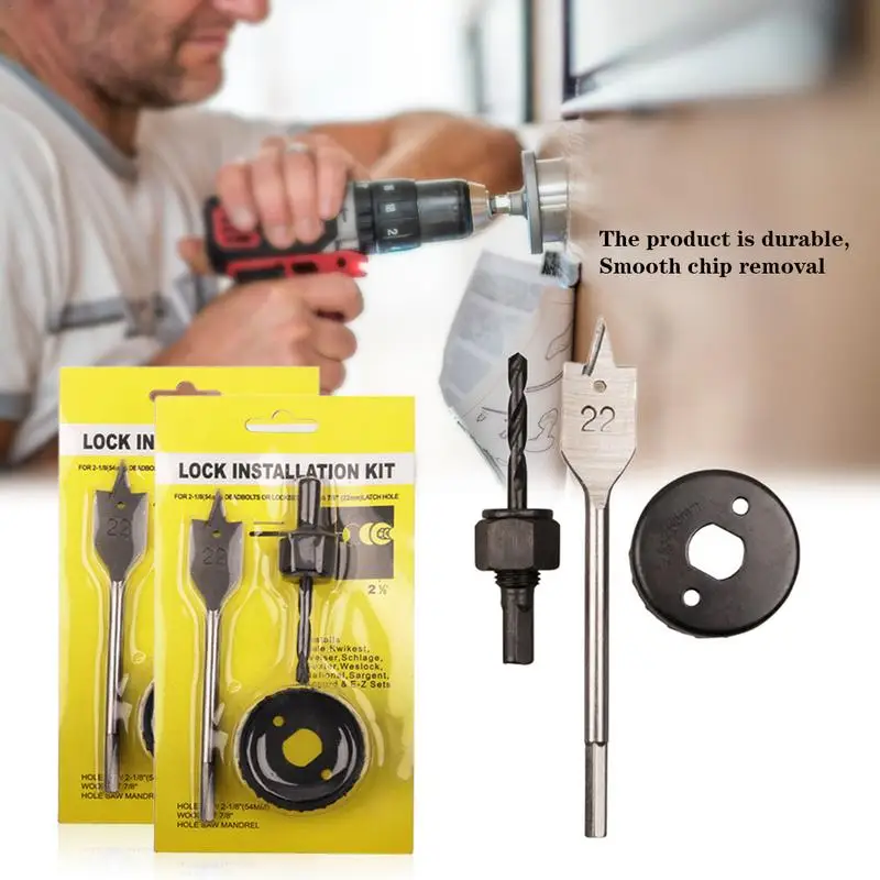 

3PCS Woodworking Hole Saw 54MM 22MM Flat Drill Door Lock Opening Tool Reamer