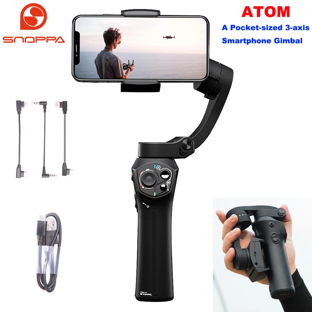 Snoppa Atom 3 оси складной карманный ручной Gimbal стабилизатор для iPhone смартфон GoPro и Беспроводной зарядки PK гладкой 4