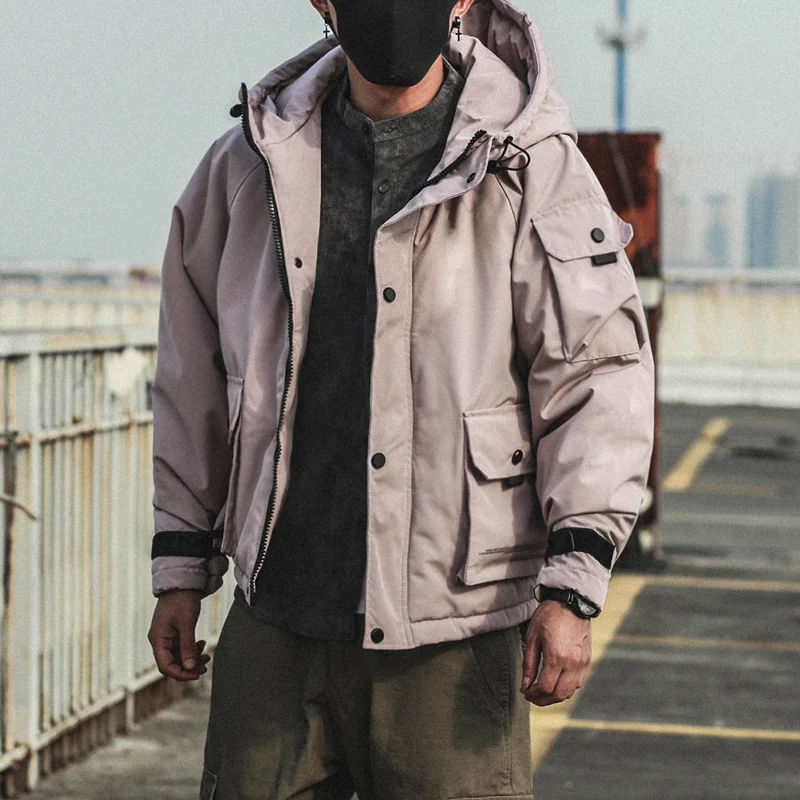 

18 Winter New Fashion Casual Men's Cotton Suit Solid Color Loose Cap Collar Jacket M-2XL Thick Fur Collar Coat Personality Youth