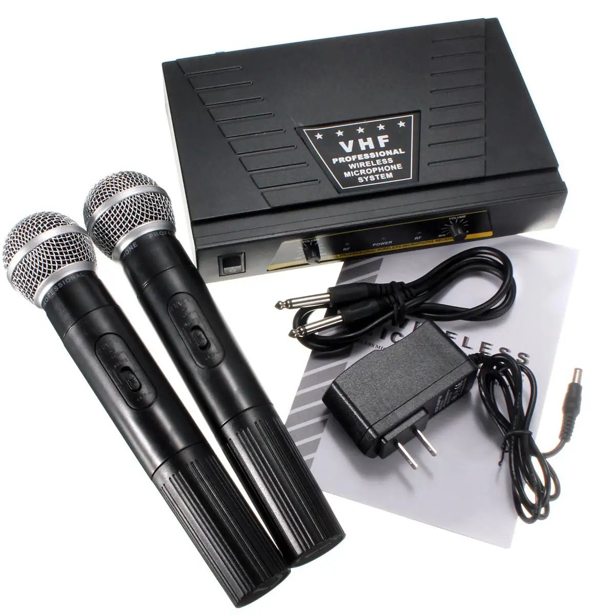 220 V 2 قنوات لاسلكية VHF ميكروفون مهني برو + استقبال نظام المزدوج يده ميكروفون ل الكاريوكي KTV حزب خطاب استوديو