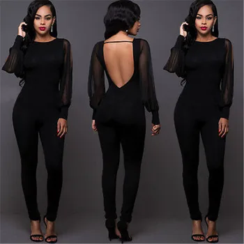 

New Sexy Women Backless Party Milk Silk+Mesh Jumpsuit Playsuit Bodycon Romper Trousers Clubwear