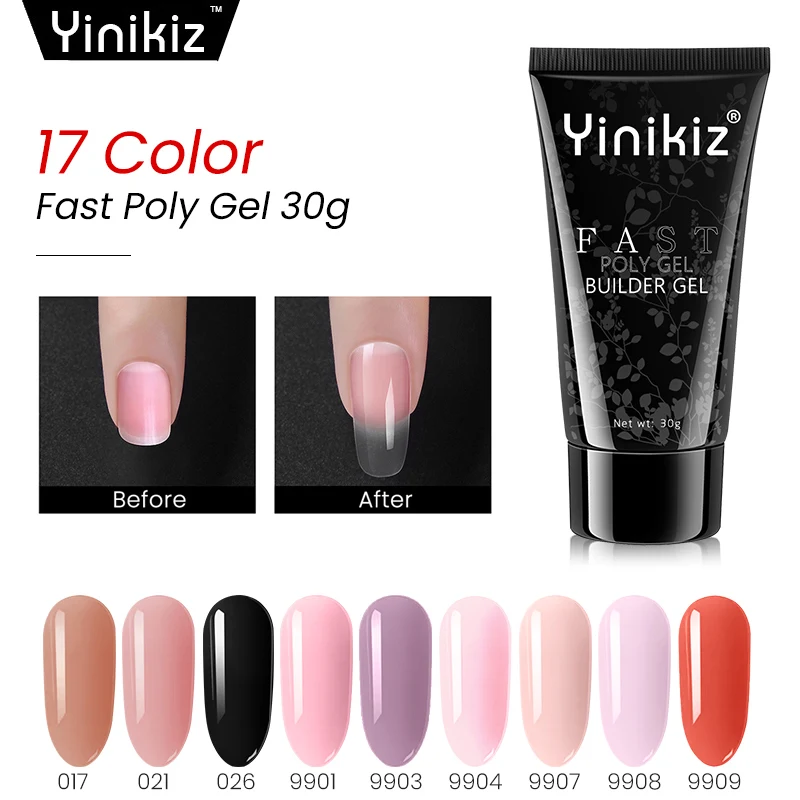 

Yinikiz New 17colors 30ml Nail Builder Gel Acrylic Poly Gel Extend Fast UV Poly Gel Nail ArtTransparent Translucent Opaque Gel