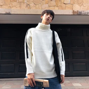 

2019 Autumn and winter new Schoolboy Two Bar High Lead Sweater Male Harbor wind loose large size thickened casual pullovers