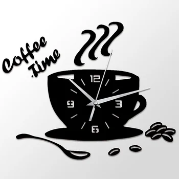 

3D DIY Coffee Time Clock Acrylic Wall Clock Modern for Kitchen Home Decor Cup Shape Wall Sticker Hollow Numeral Clock DA406