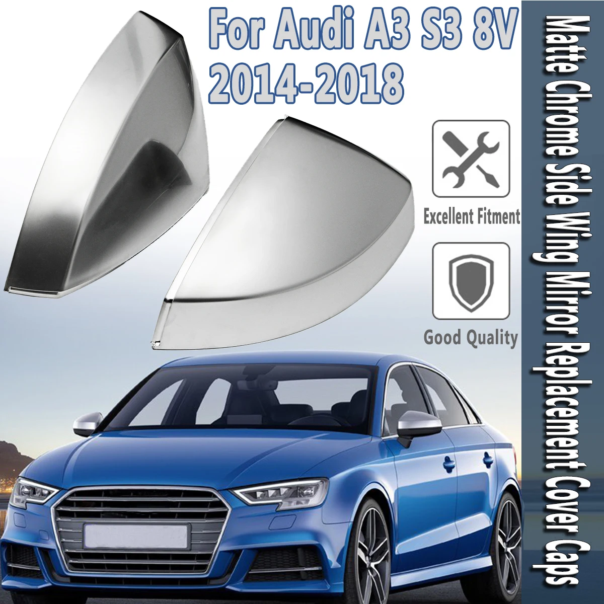 Ceny A3 8 V S3 boczne skrzydło lustro pokrywa powłoki czapki fit dla Audi A3 S3 srebrny Lusterko z aluminium matowy chrom 2015 2016 2018 wymiana