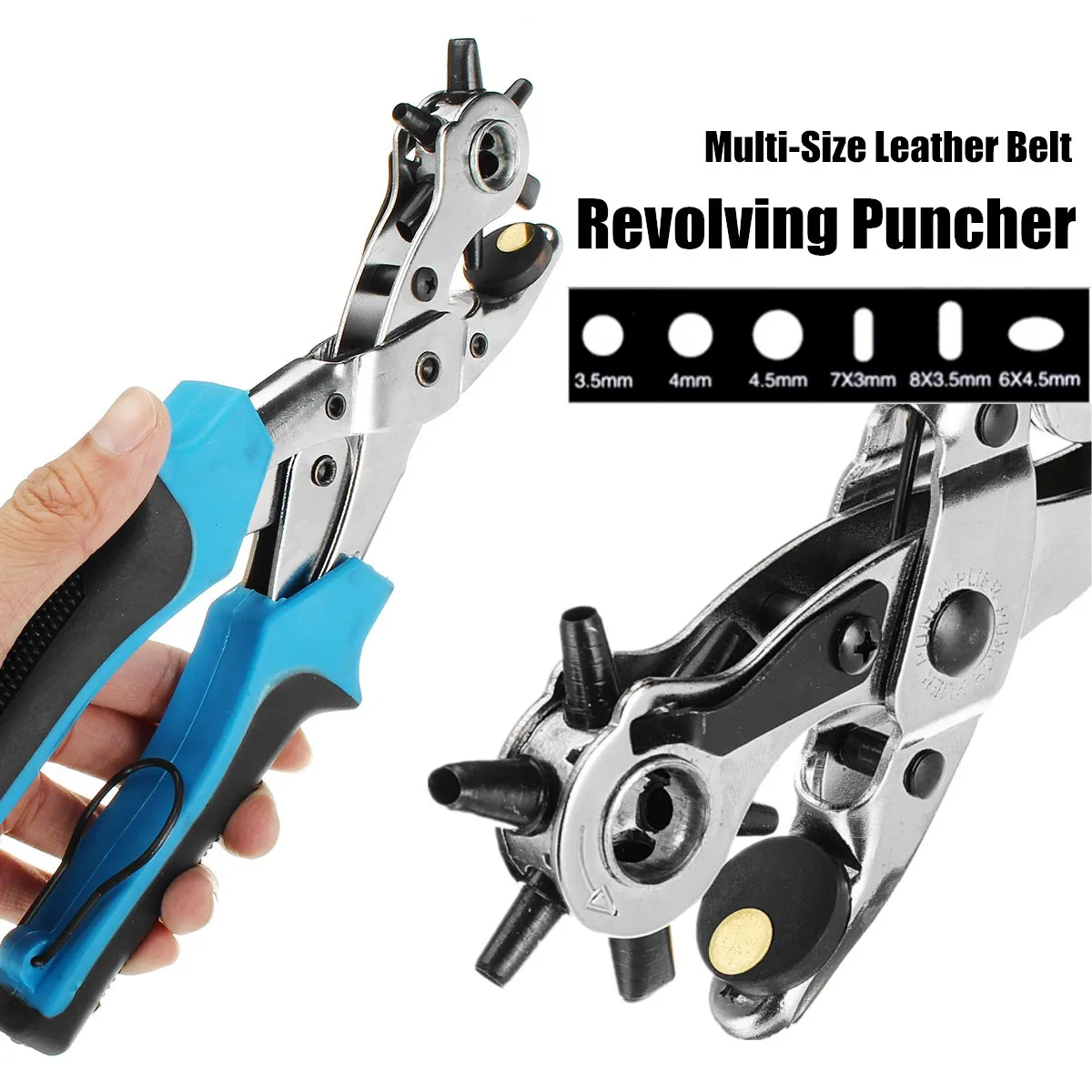 

DIY Multi-Size Leather Belt Revolving Puncher Eyelet Hole Hand Plier Craft Tools Strap Machine Hand Tools Sewing Puncher