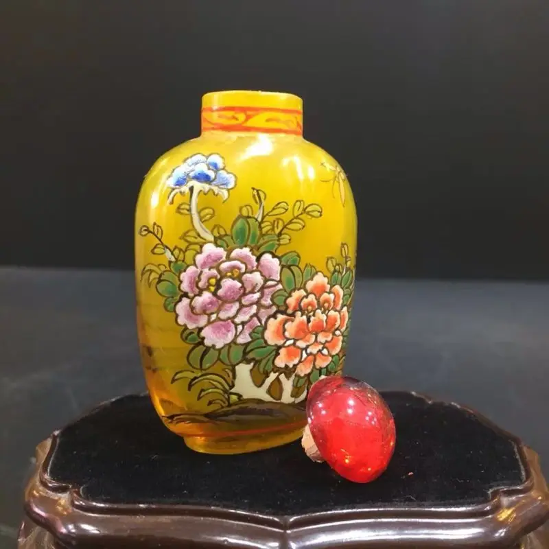 Китайский античный цветной глазурь с изображением пиона табак бутылки Qianlong год