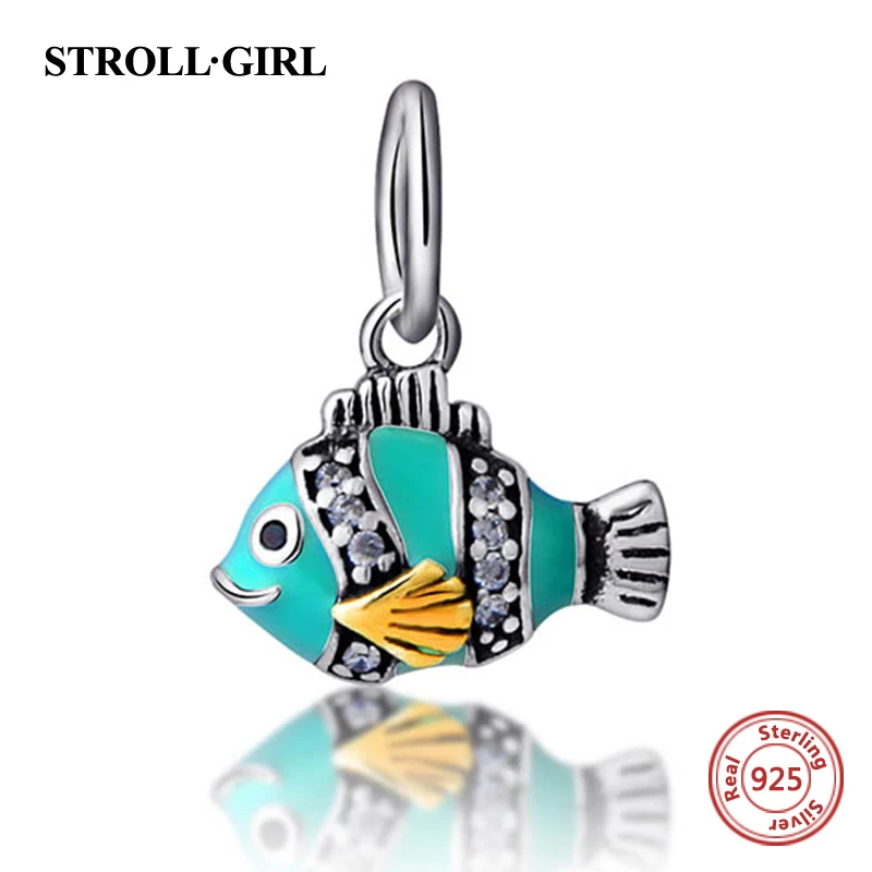 

Fit Authentic European Charms Bracelet Silver 925 Original cute Animal fish Charm Beads with CZ & Enamel Jewelry making gift