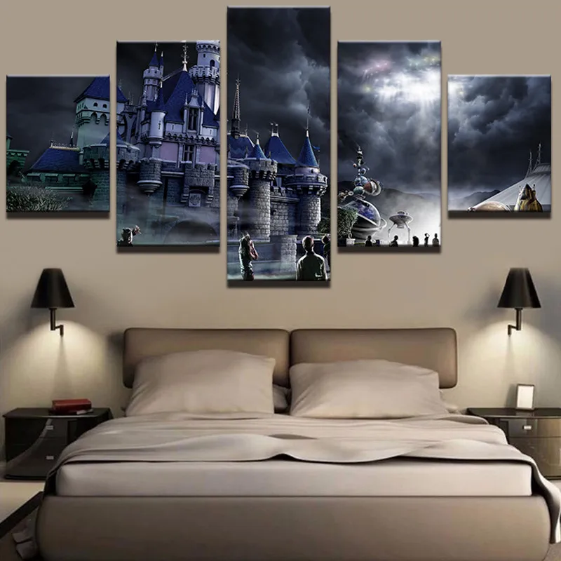 

Modern Canvas Modular Pictures Home Wall Art Decor Framework 5 Pieces Castle Night Landscape Paintings HD Printed Posters