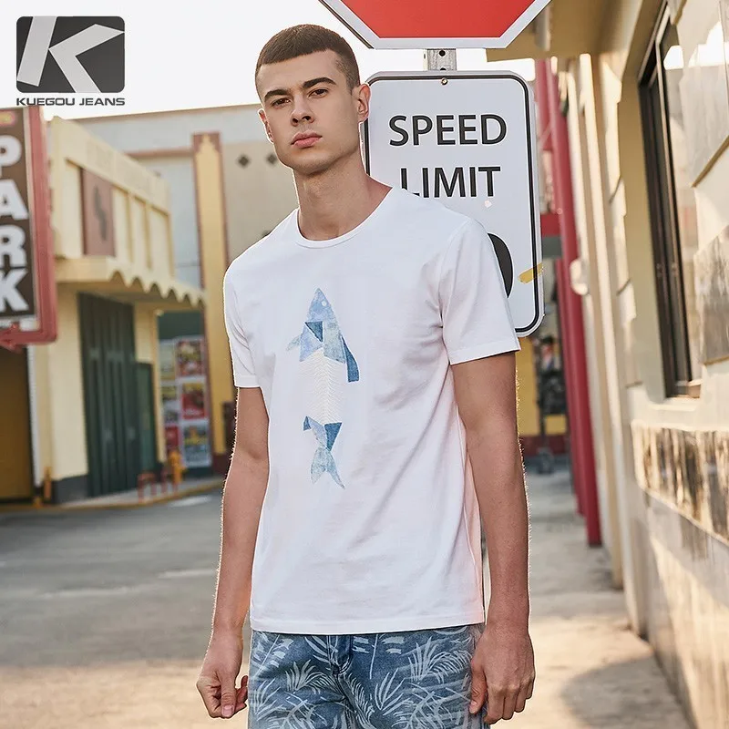 

Summer 2019 Men T Shirt Cotton Print White Blue Red Color For Man Fashion Short Sleeve Slim Fit T-shirt Male Tops Tee Shirt 1778