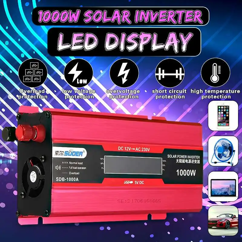 

1000W Inverter with Digital Display USB 12 V to 220 Volt Modified Sine Wave Car Charge Converter Transformer